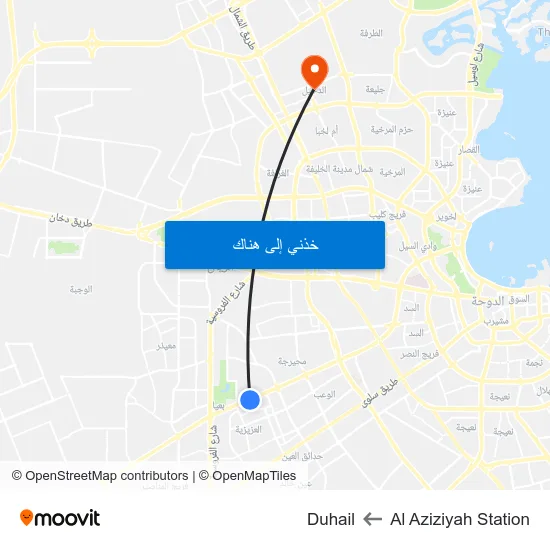 Al Aziziyah Station to Duhail map