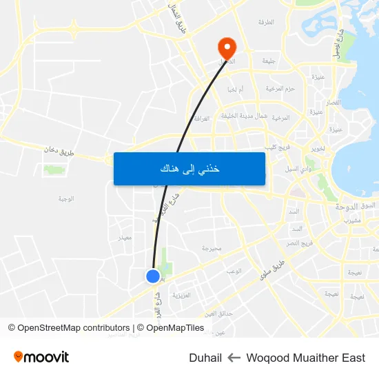 Woqood Muaither East to Duhail map