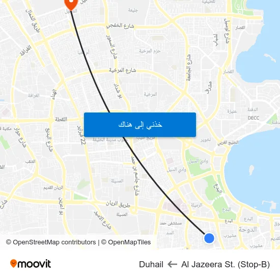 Al Jazeera St. (Stop-B) to Duhail map