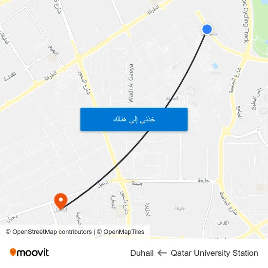 Qatar University Station to Duhail map
