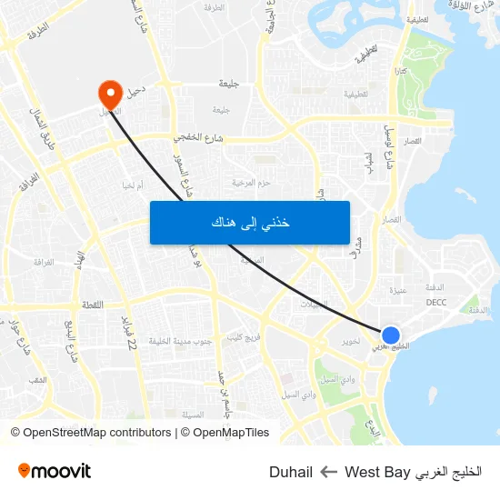الخليج الغربي West Bay to Duhail map