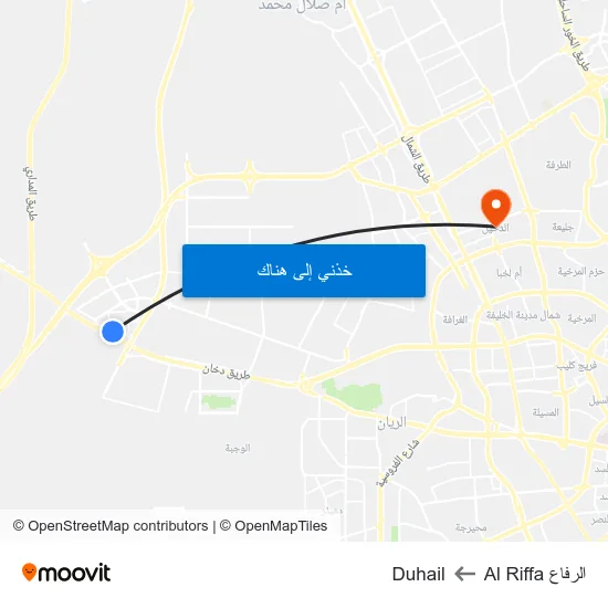 الرفاع Al Riffa to Duhail map