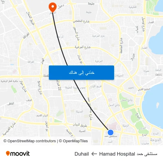 مستشفى حمد Hamad Hospital to Duhail map