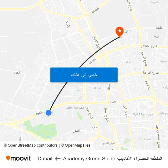 المنطقة الخضراء الأكاديمية Academy Green Spine to Duhail map