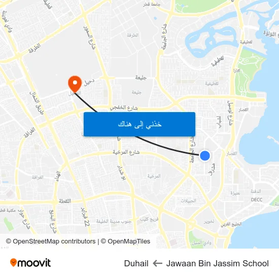 Jawaan Bin Jassim School to Duhail map