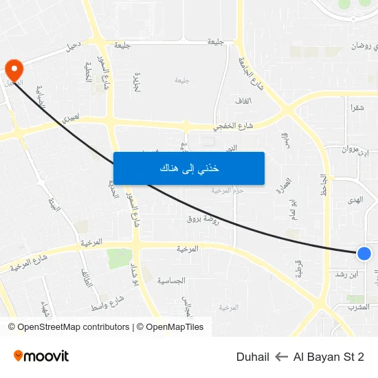 Al Bayan St 2 to Duhail map