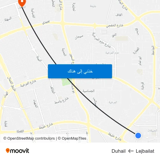 Lejbailat to Duhail map