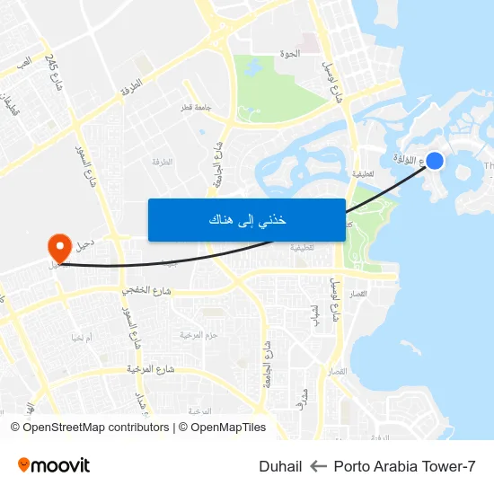 Porto Arabia Tower-7 to Duhail map