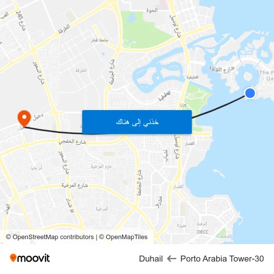 Porto Arabia Tower-30 to Duhail map