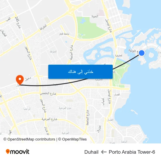 Porto Arabia Tower-6 to Duhail map