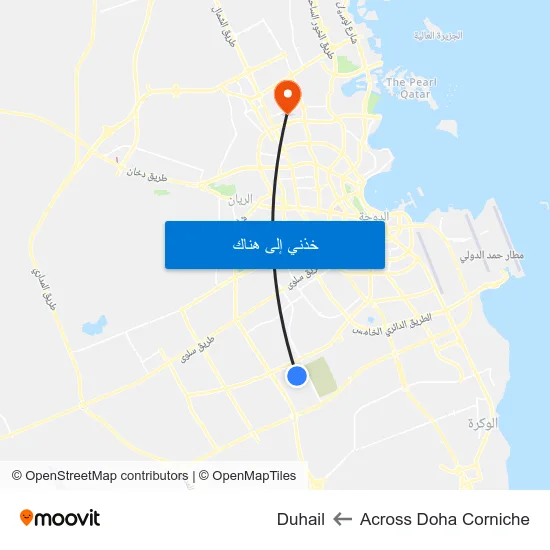 Across Doha Corniche to Duhail map