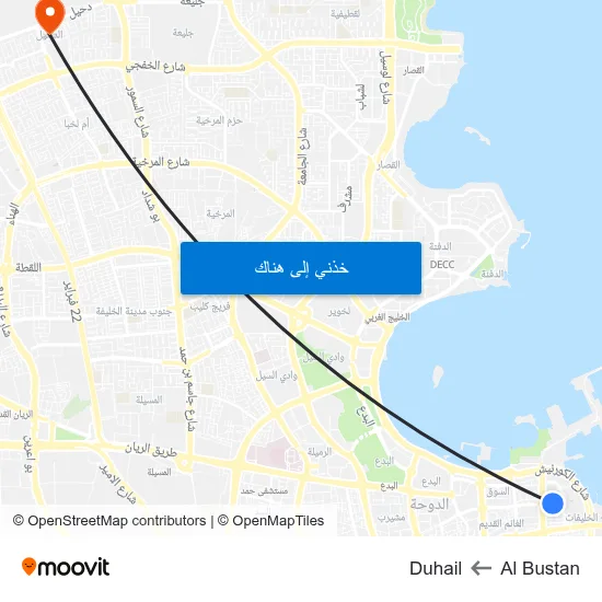 Al Bustan to Duhail map