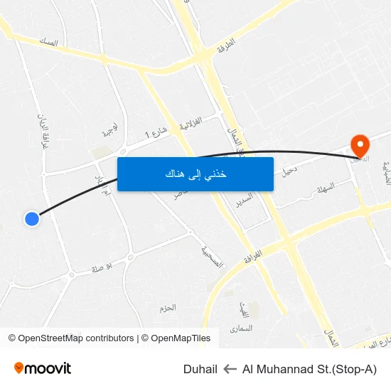 Al Muhannad St.(Stop-A) to Duhail map
