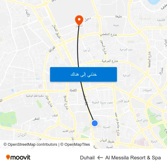 Al Messila Resort & Spa to Duhail map