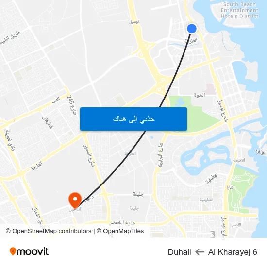 Al Kharayej 6 to Duhail map