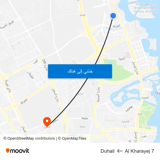 Al Kharayej 7 to Duhail map