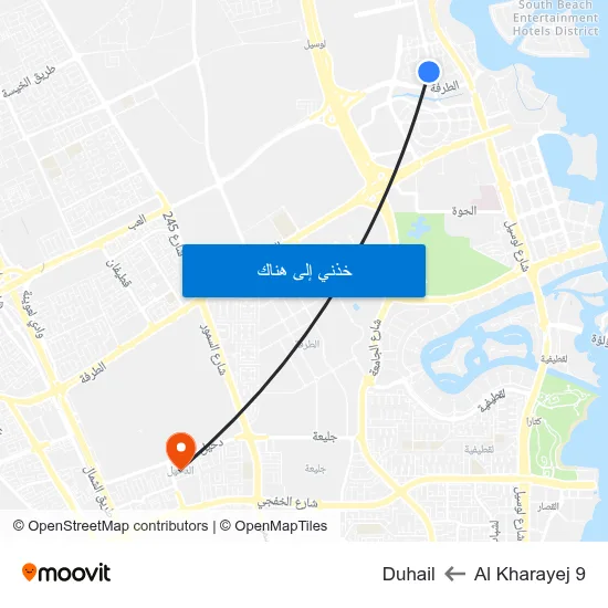 Al Kharayej 9 to Duhail map