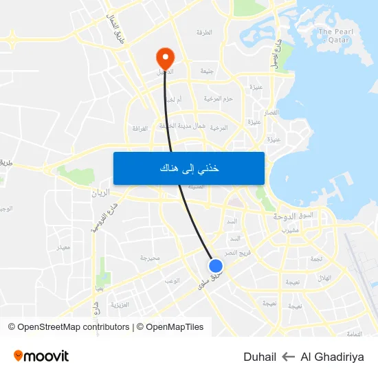 Al Ghadiriya to Duhail map