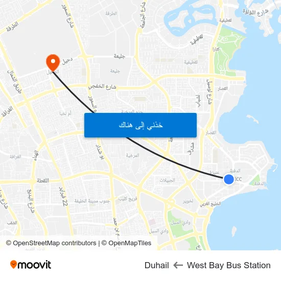 West Bay Bus Station to Duhail map