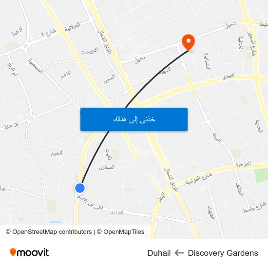 Discovery Gardens to Duhail map