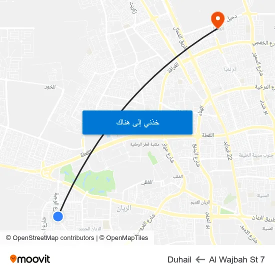 Al Wajbah St 7 to Duhail map