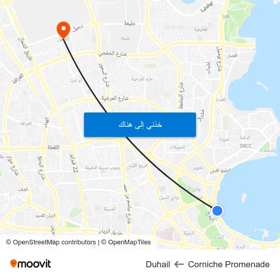 Corniche Promenade to Duhail map