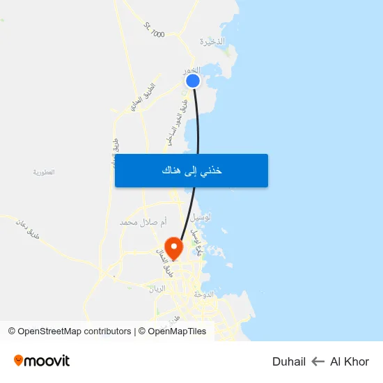 Al Khor to Duhail map