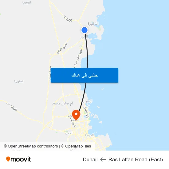 Ras Laffan Road (East) to Duhail map