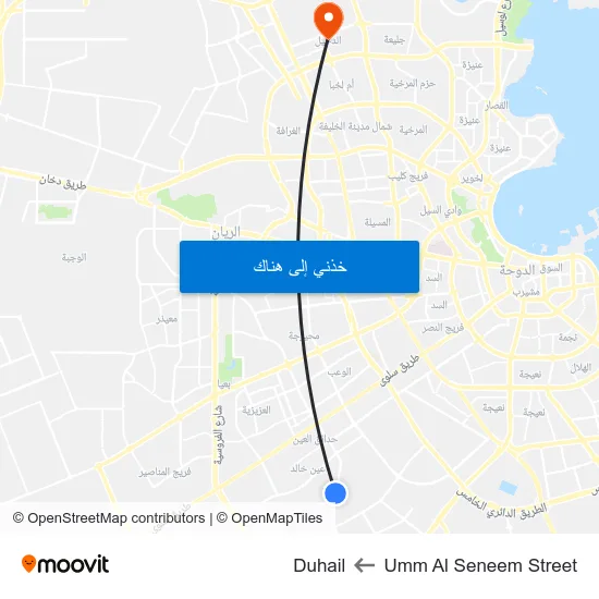 Umm Al Seneem Street to Duhail map
