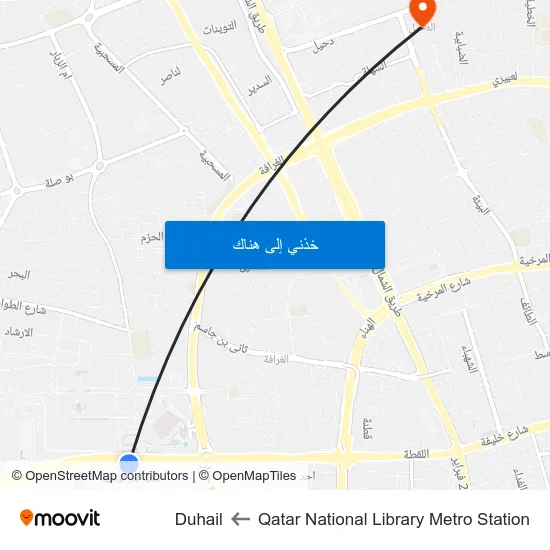 Qatar National Library Metro Station to Duhail map