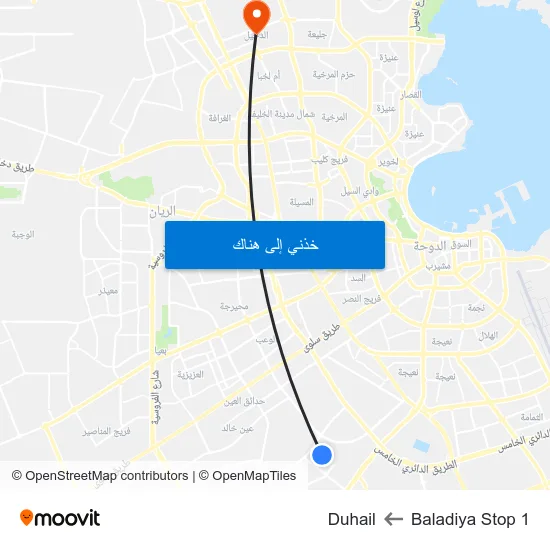 Baladiya Stop 1 to Duhail map