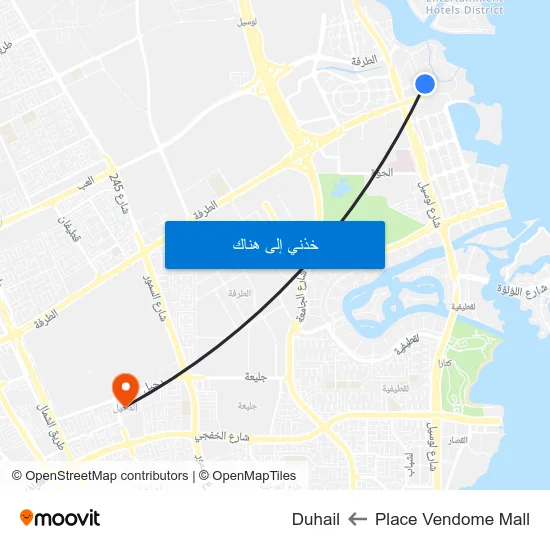 Place Vendome Mall to Duhail map