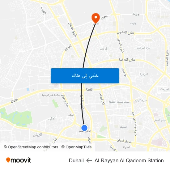 Al Rayyan Al Qadeem Station to Duhail map