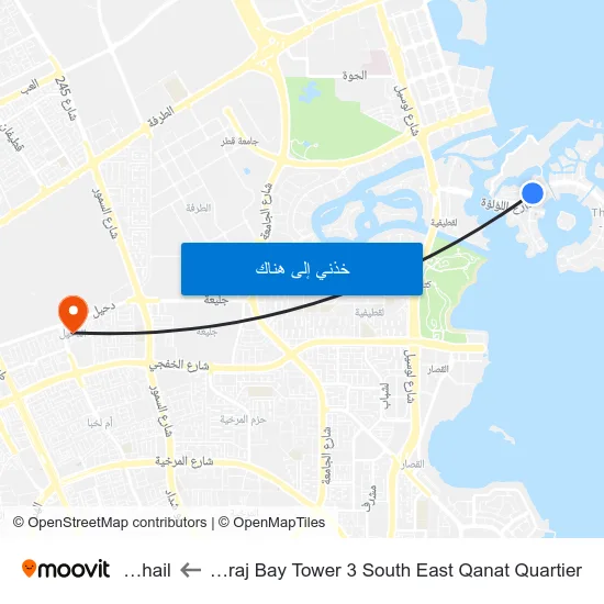 Abraj Bay Tower 3 South East Qanat Quartier to Duhail map