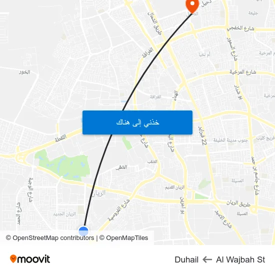 Al Wajbah St to Duhail map
