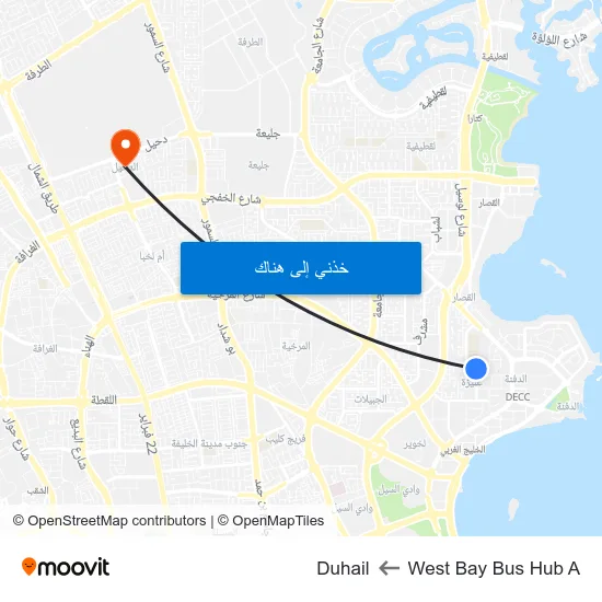 West Bay Bus Hub A to Duhail map