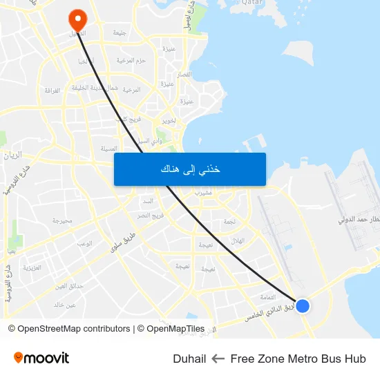 Free Zone Metro Bus Hub to Duhail map