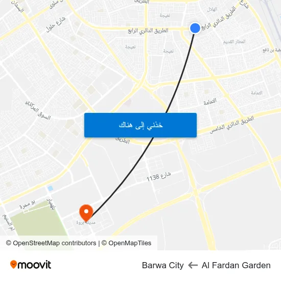 Al Fardan Garden to Barwa City map