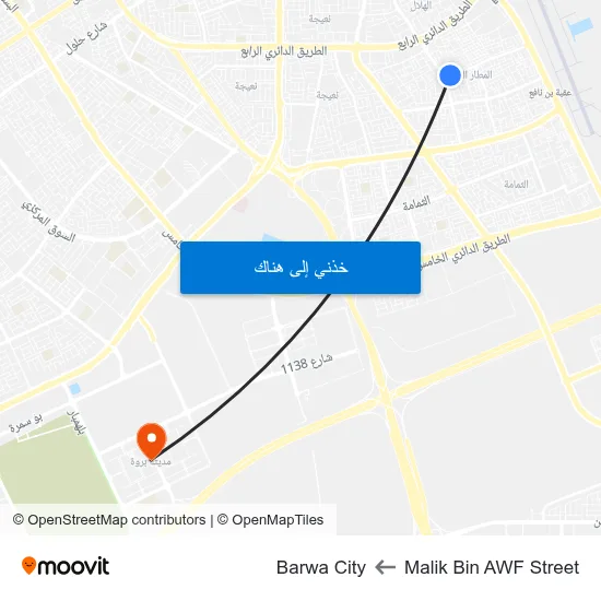 Malik Bin AWF Street to Barwa City map