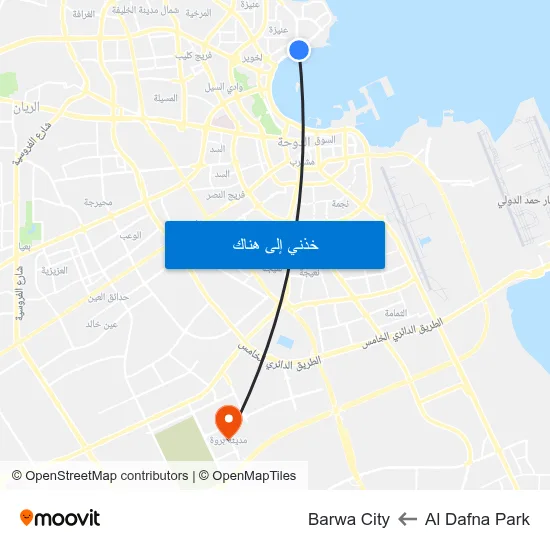 Al Dafna Park to Barwa City map