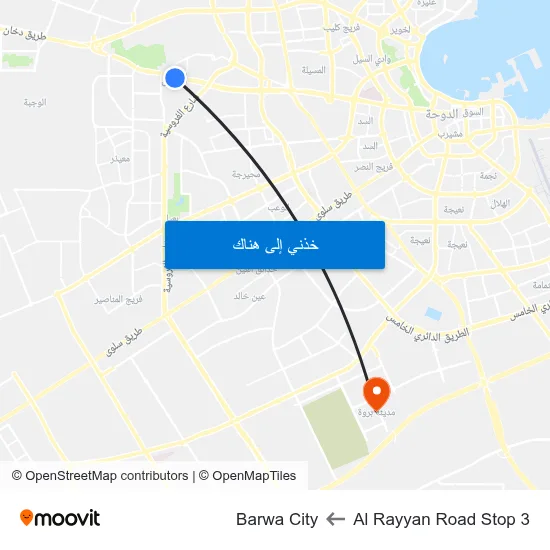 Al Rayyan Road Stop 3 to Barwa City map