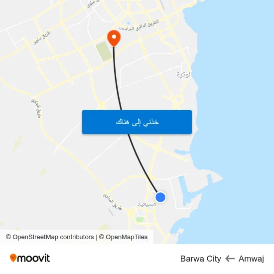 Amwaj to Barwa City map