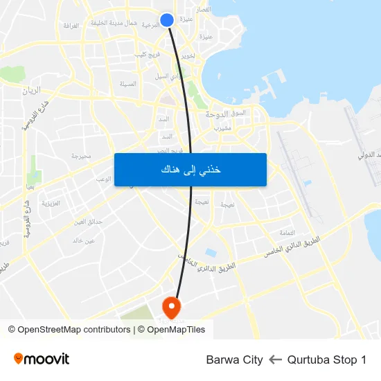 Qurtuba Stop 1 to Barwa City map