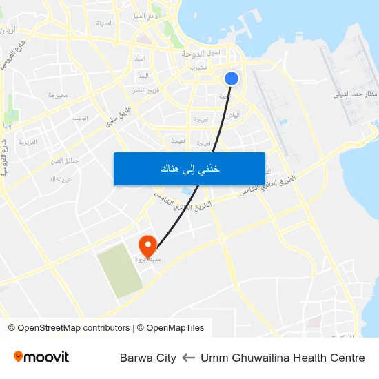 Umm Ghuwailina Health Centre to Barwa City map