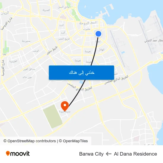 Al Dana Residence to Barwa City map