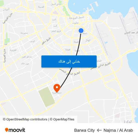 Najma / Al Arab to Barwa City map
