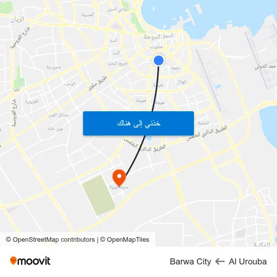 Al Urouba to Barwa City map