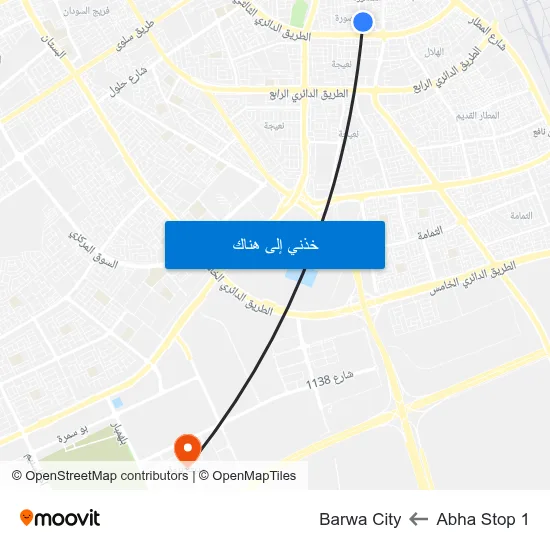 Abha Stop 1 to Barwa City map