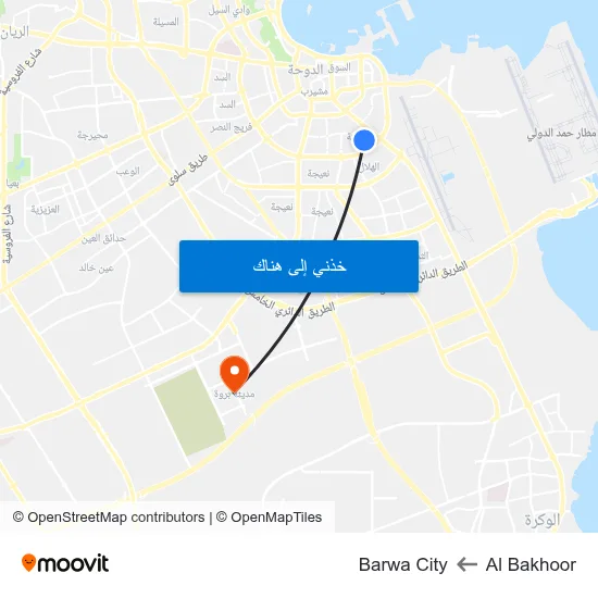 Al Bakhoor to Barwa City map