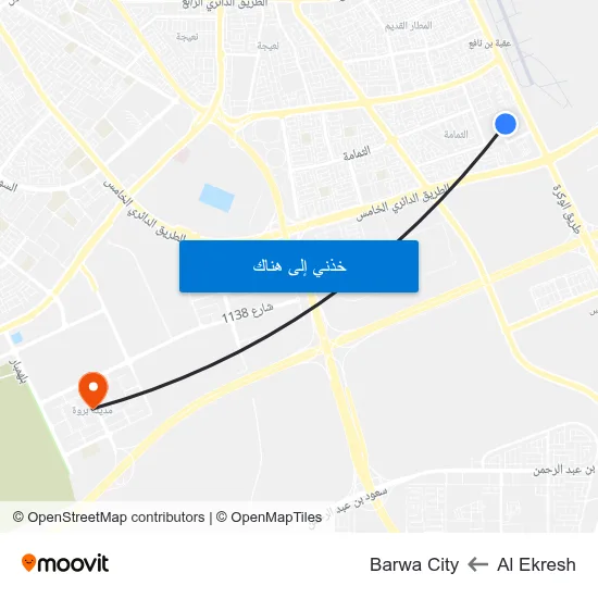 Al Ekresh to Barwa City map